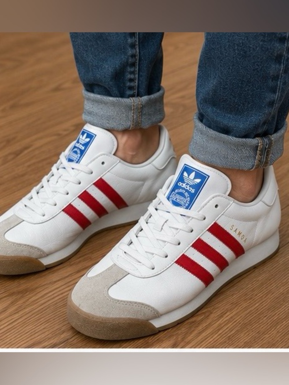 Adidas Samba White Red Blue Sneakers Retro Gum Sole